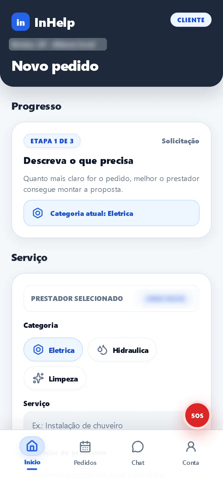 Tela Novo pedido.