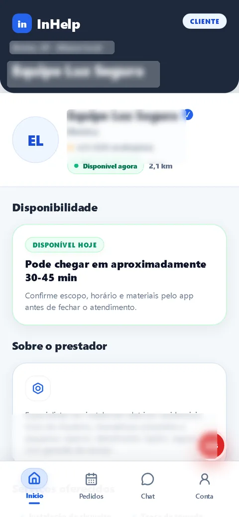Perfil do profissional com disponibilidade e previsão de chegada.