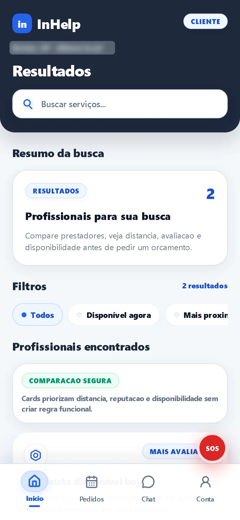 Resultados da busca com filtros.