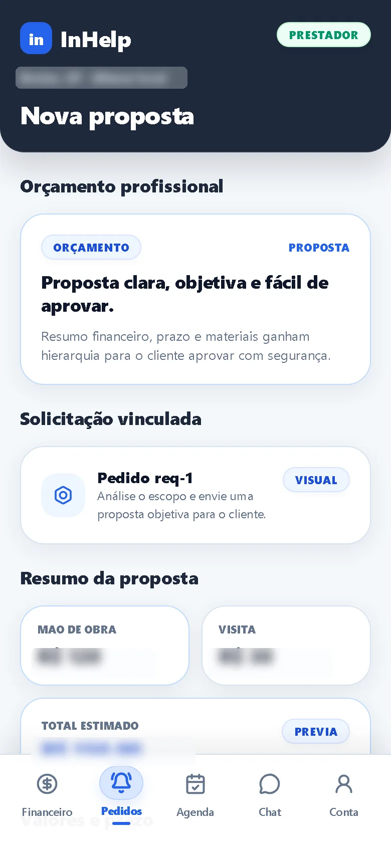 Nova proposta do profissional.